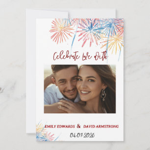 Elegant Patriotic Fireworks 4th of July Wedding Invitation