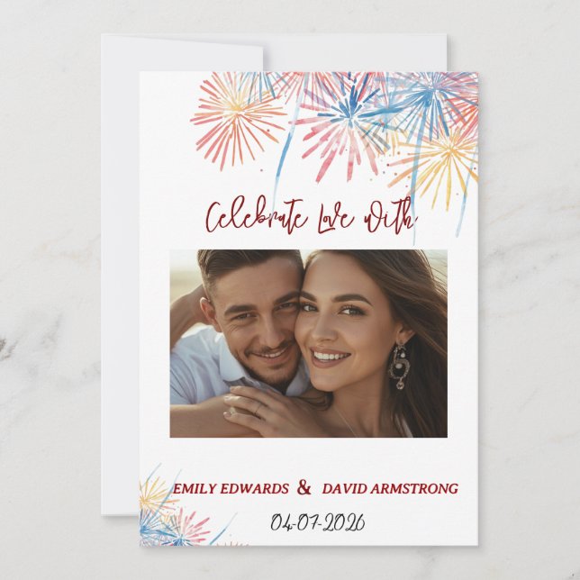 Elegant Patriotic Fireworks | 4th of July Wedding  Invitation (Front)