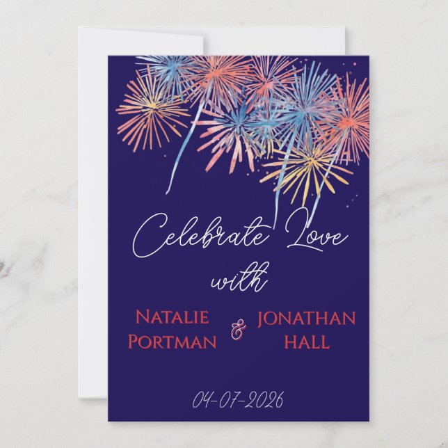 Elegant Patriotic Fireworks | 4th of July Wedding  Invitation (Front)