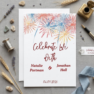 Elegant Patriotic Fireworks | 4th of July Wedding Invitation
