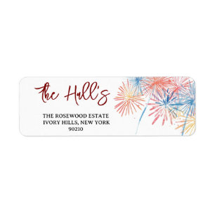 Elegant Patriotic Fireworks 4th of July Wedding Label
