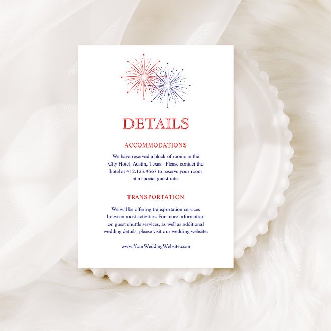 Elegant Patriotic Fireworks Wedding Guest Details Enclosure Card (Creator Uploaded)
