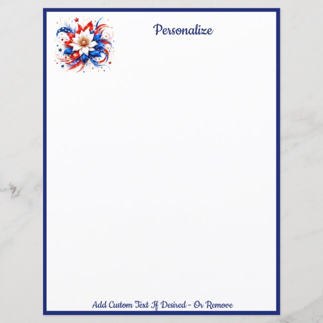 Elegant Patriotic Floral Writing Paper Design (Front)