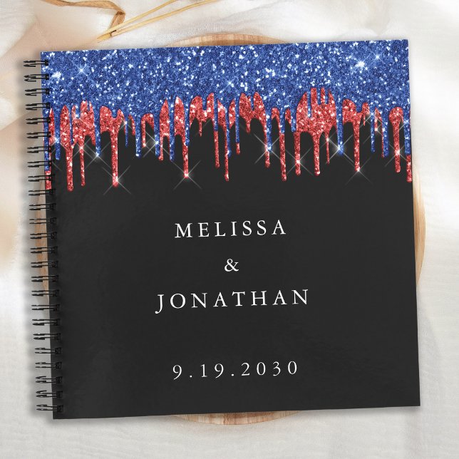 Elegant Patriotic Red Blue Glitter Drips Wedding Notebook (Creator Uploaded)
