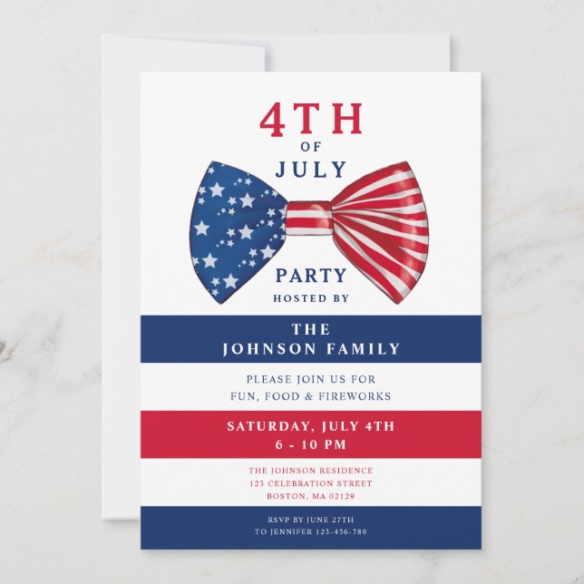 Elegant Patriotic Red White Blue 4th Of July Party Invitation (Front)