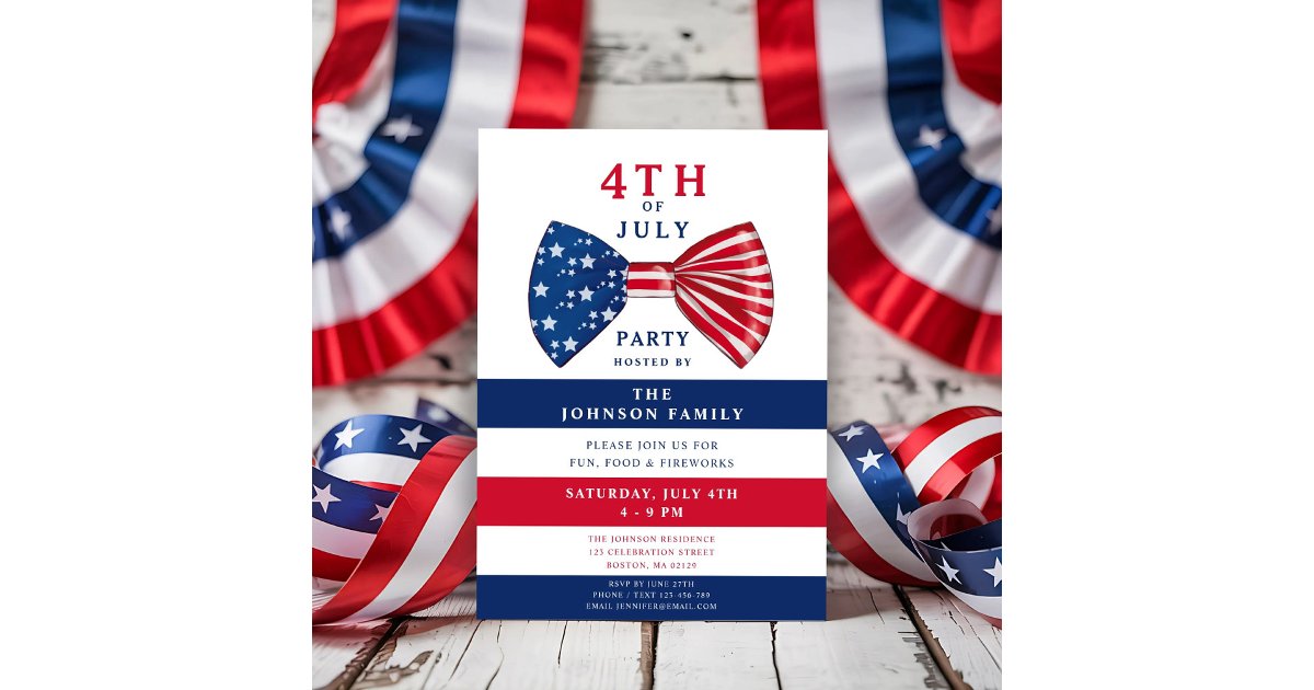 Elegant Patriotic Red White Blue 4th Of July Party Invitation | Zazzle