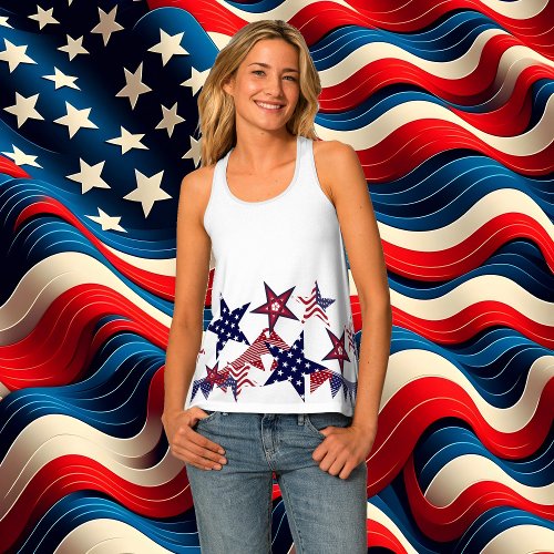 Elegant Patriotic Star American Flag Bunting White Tank Top