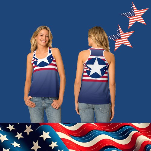 Elegant Patriotic Stars American Flag Design Tank Top