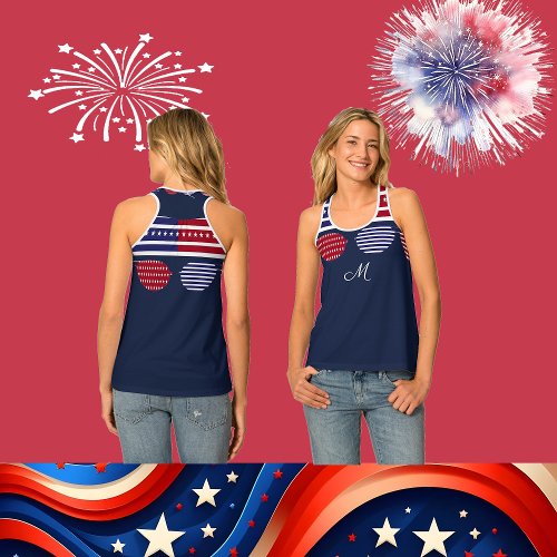 Elegant Patriotic Stars American Flag Monogram  Tank Top