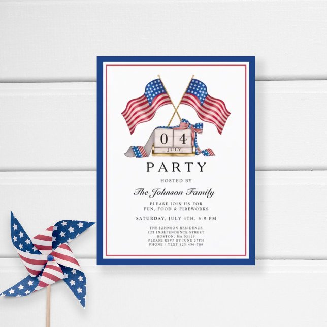 Elegant Patriotic USA Flag 4th Of July Invitation Postcard (Patriotic Elegant 4th Of July Party Invitation Postcard)