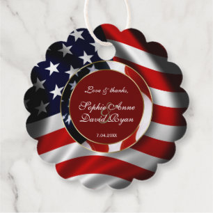 Elegant Patriotic USA Flag Gold Frame Wedding Favor Tags