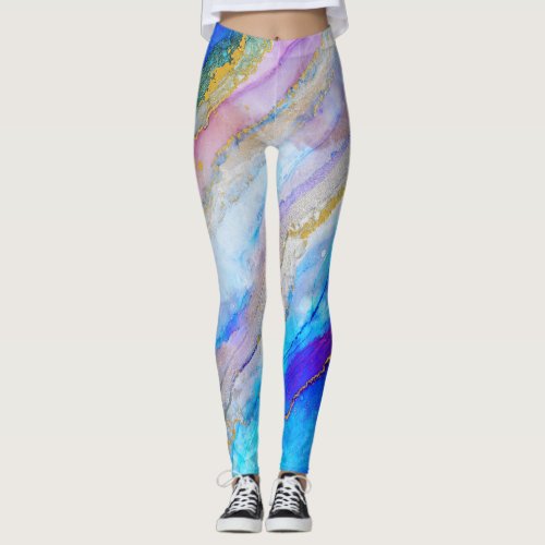 Elegant Pattern Beautiful Watercolor Blue Pink art Leggings