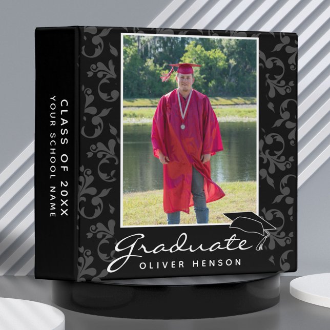 Elegant Pattern Black Graduation Photo Album  3 Ring Binder (Creator Uploaded)