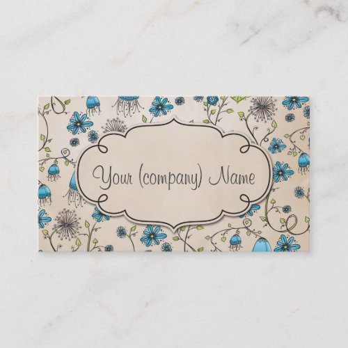 Elegant pattern flowers blue/beige business card