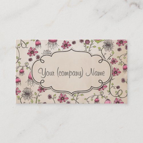 Elegant pattern flowers pink/beige business card