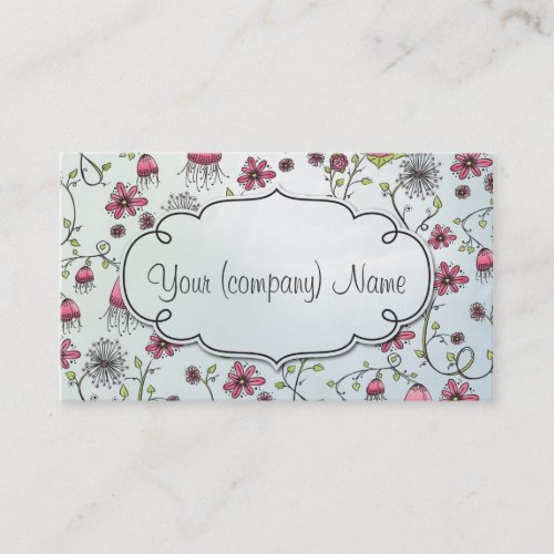 Elegant pattern flowers pink/blue business card