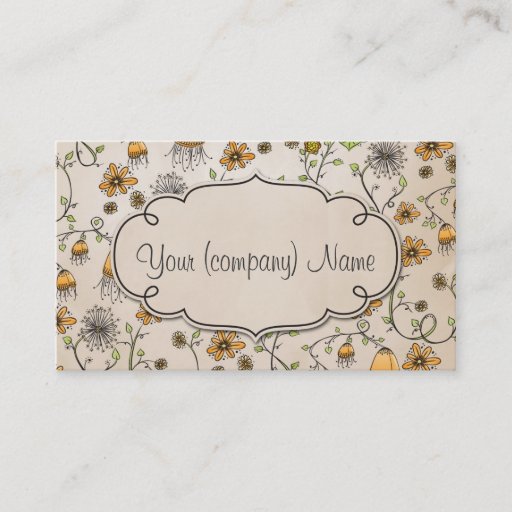 Customizable Elegant pattern flowers yellow/beige business card template