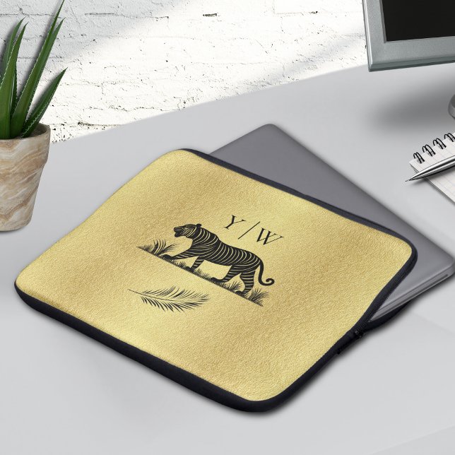 Elegant Pattern Gold Black Monogram Laptop Sleeve (Creator Uploaded)