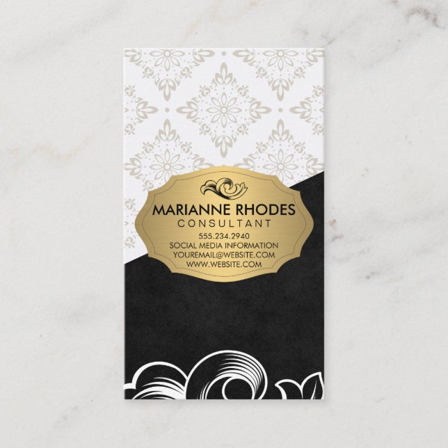 Elegant Pattern / Gold with Element / Color Block Business Card (Front)