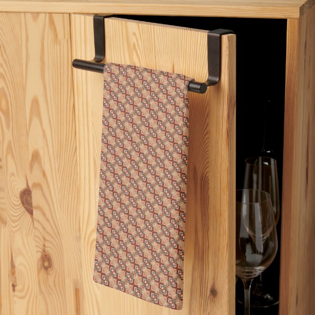 Elegant pattern, golden beige and dark red kitchen towel (Thirds Fold)