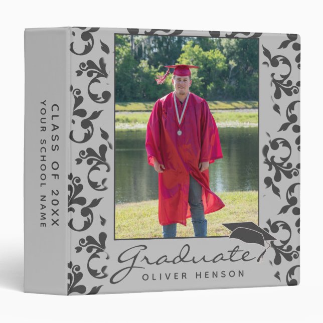 Elegant Pattern Grey Graduation Photo Album 3 Ring Binder (Front/Spine)