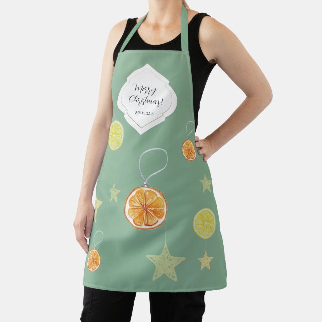 Elegant Pattern Oranges and Stars On Green Apron (Insitu)