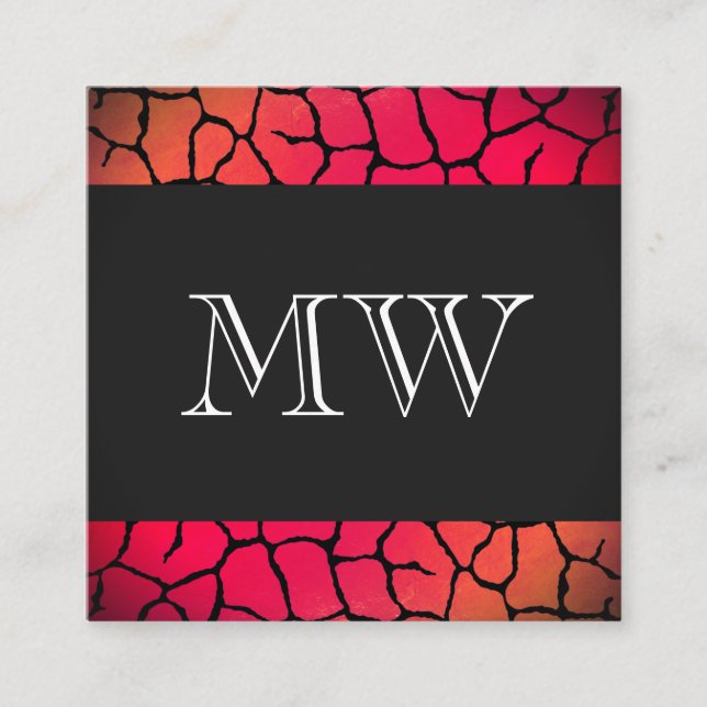 Elegant Pattern Red with Classic Monogram Square Business Card (Front)