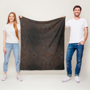 Elegant Pattern Rustic Faux Brown Leather Fleece Blanket