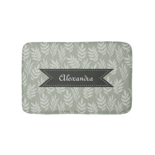 Elegant Pattern Sage Green Leaves With Her Name Bathroom Mat