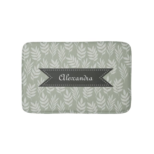 Elegant Pattern Sage Green Leaves With Her Name Bathroom Mat (Front)