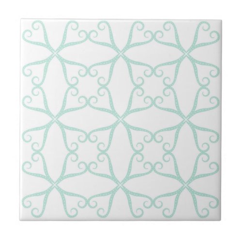 Elegant pattern swirls in white teal mint green ceramic tile