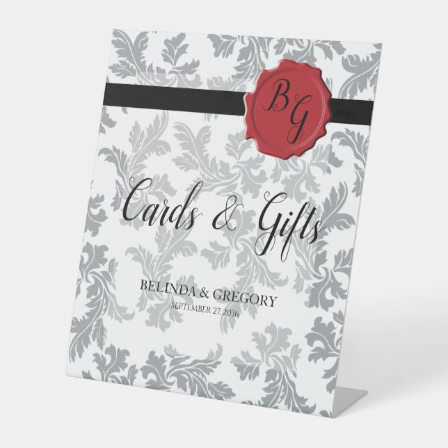 Elegant Pattern & Wax Seal Wedding Cards Gifts Pedestal Sign (Front)