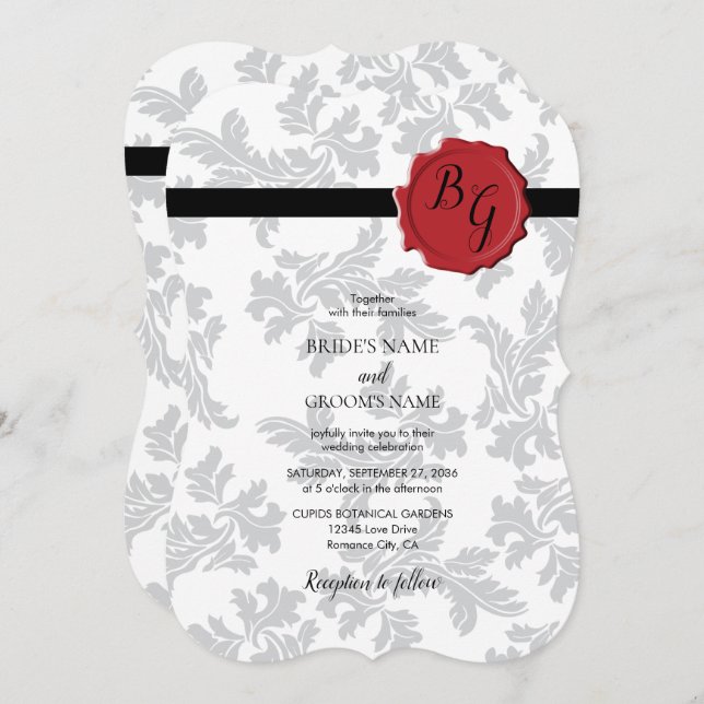 Elegant Pattern & Wax Seal Wedding Invitations (Front/Back)