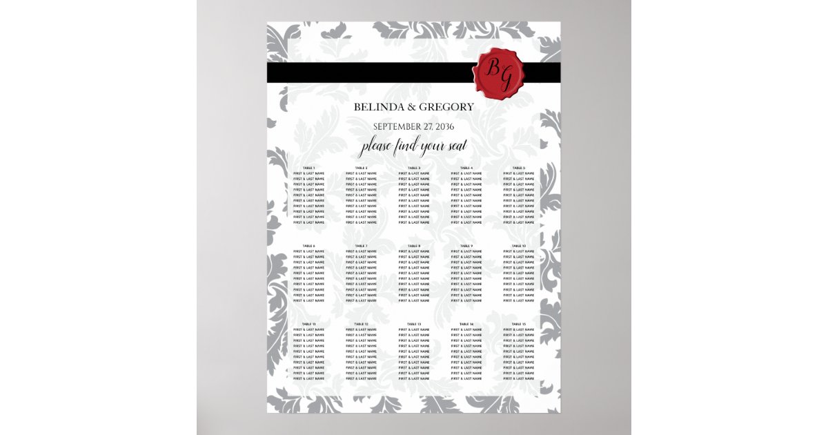 Elegant Pattern & Wax Seal Wedding Seating Chart Zazzle