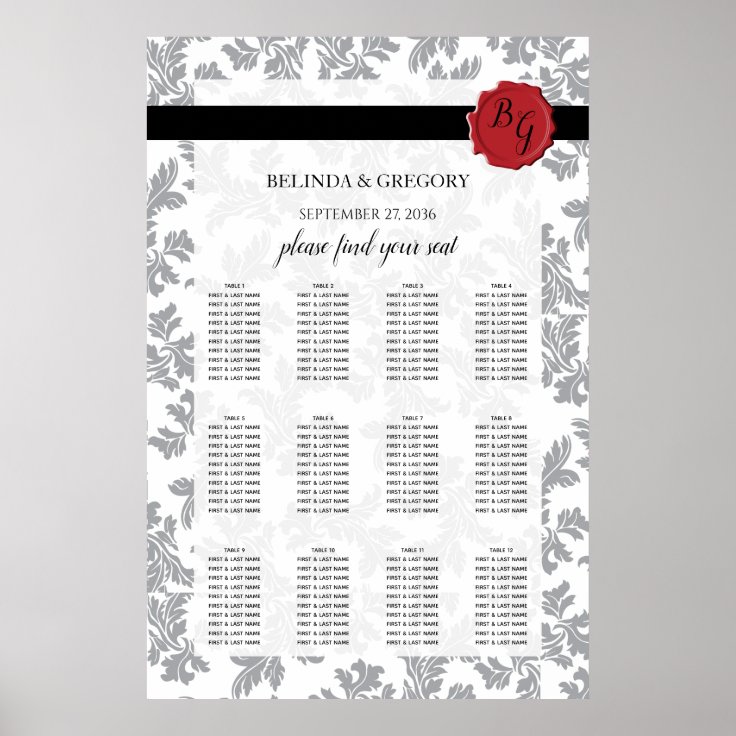 Elegant Pattern & Wax Seal Wedding Seating Chart Zazzle