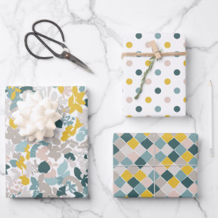 Elegant Patterns Aqua Teal Blue Blush Pink Yellow Wrapping Paper Sheets