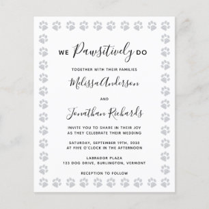 Elegant Paw Print Budget Wedding Invitation