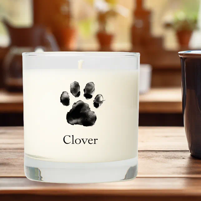 Elegant Paw Print Pet Dog Cat Memorial Scented Candle
