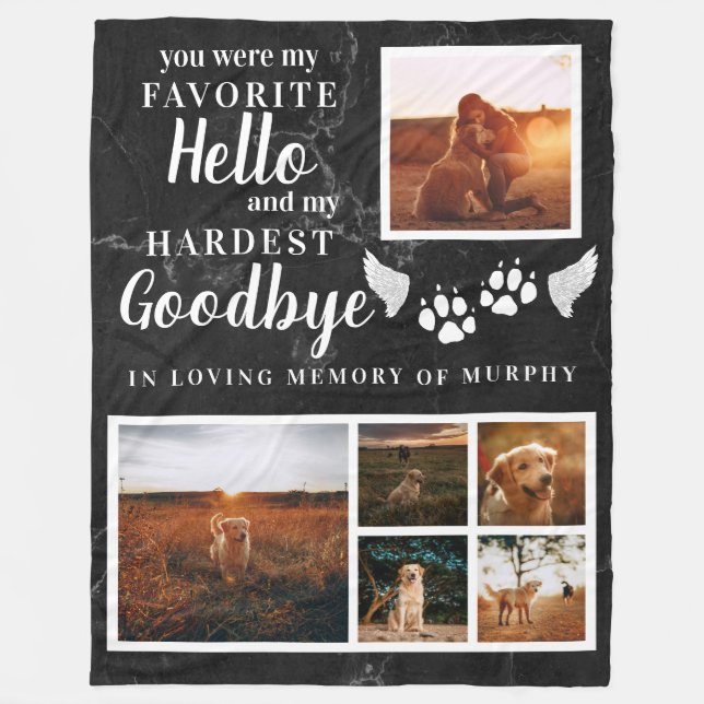 Elegant Paw Prints Personalized Pet Memorial Photo Fleece Blanket (Front)