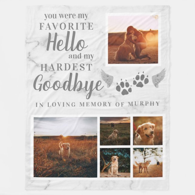 Elegant Paw Prints Personalized Pet Memorial Photo Fleece Blanket (Front)