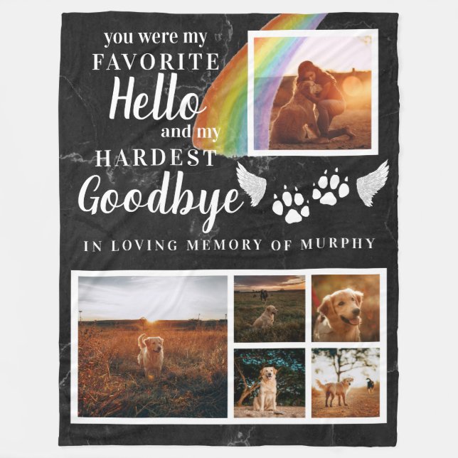 Elegant Paw Prints Personalized Pet Memorial Photo Fleece Blanket (Front)