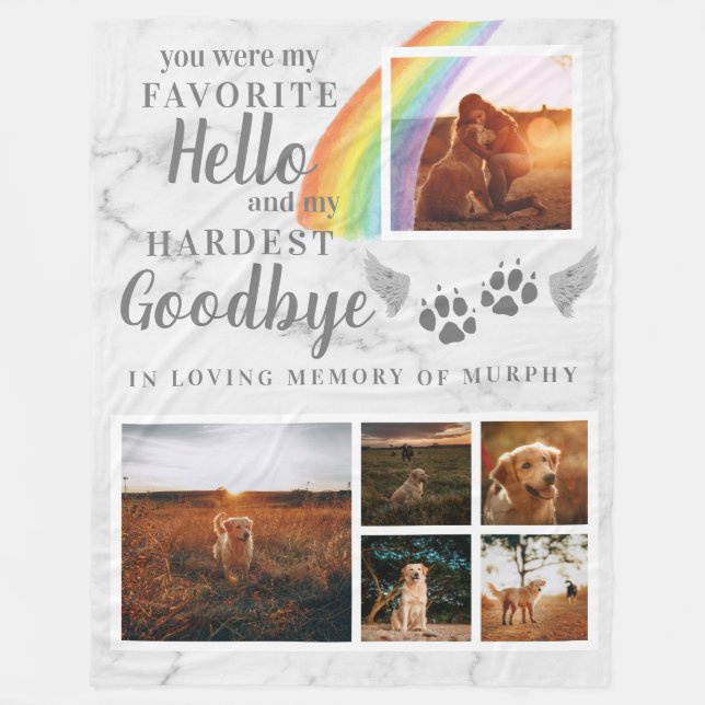 Elegant Paw Prints Personalized Pet Memorial Photo Fleece Blanket (Front)