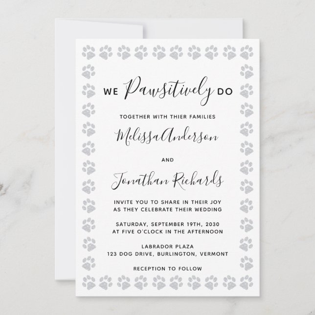 Elegant Paw Prints Wedding Invitation (Front)