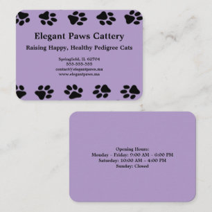 Elegant Paws Cattery Business Card with Paw Print 