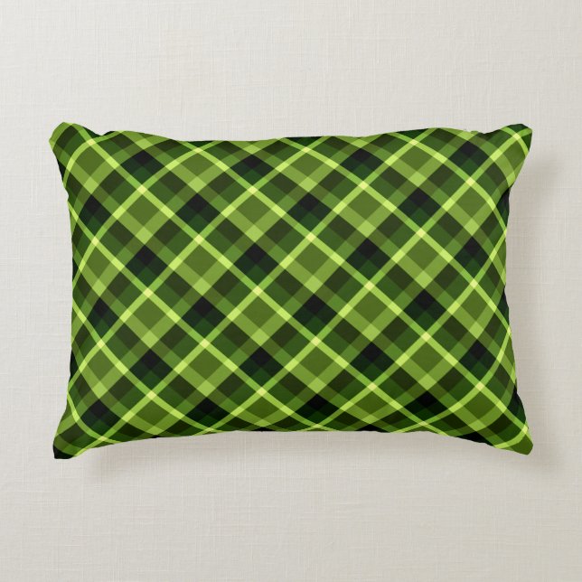 Elegant Pea Green Plaid Pattern Accent Pillow (Front)