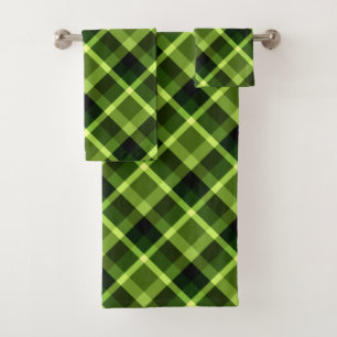 Elegant Pea Green Plaid Pattern Bath Towel Set