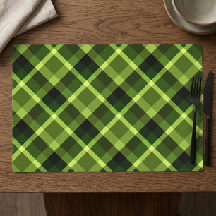 Elegant Pea Green Plaid Pattern Laminated Placemat