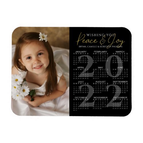 Elegant PEACE and JOY 2022 Calendar Photo Magnet