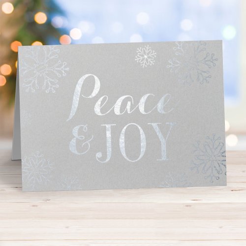 Elegant Peace and Joy Corporate Holiday Silver Foil Card