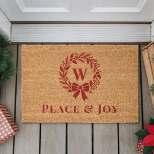 Elegant Peace And Joy Monogram Christmas Fiber Doormat